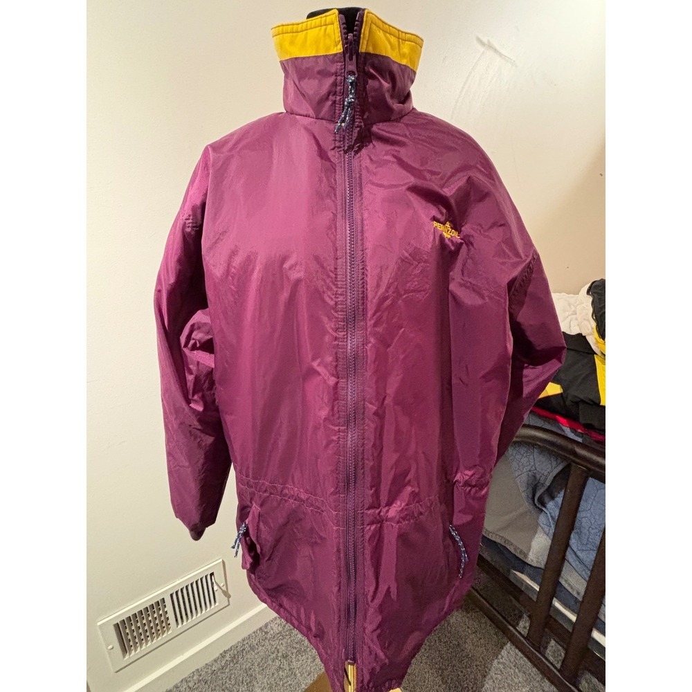 Pennzoil Racing Jacket Windbreaker Purple Yellow Mens Size L Full Zip Vintage